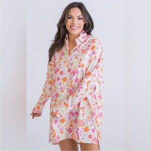 KARLIE London Floral poplin Button long sleeve shirt dress large NWT
